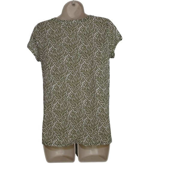 Ann Taylor Loft Leaf Print Linen Tie Front Top Women Size XS Green  Short Sleeve - Picture 4 of 8
